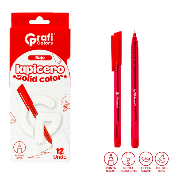 Lapicero Solid Color Rojo 1.0 MM GR-398 X12 Unds