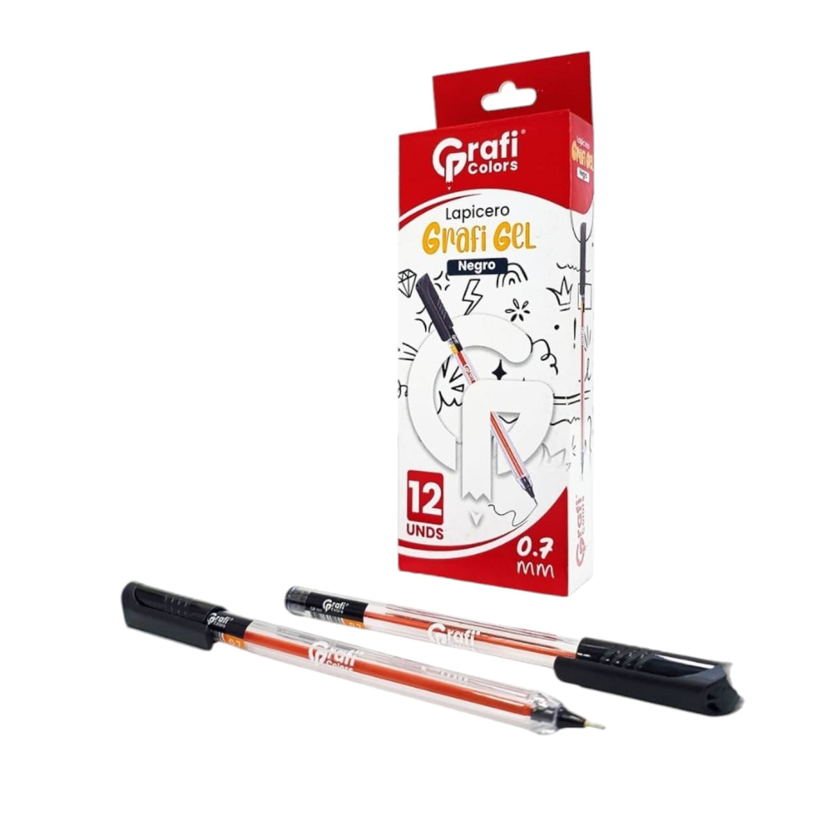 Lapicero Grafi Colos Gel Mina Naranja Tinta Negra 0.7mm X12 Pcs GR-101