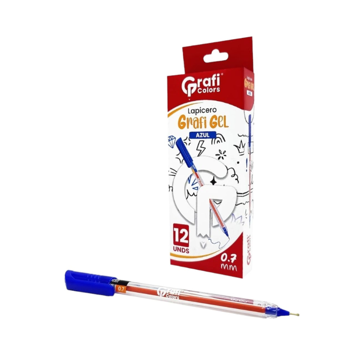 Lapicero Grafi Colors Gel Mina Naranja Tinta Azul 0.7mm X12 Pcs GR-102