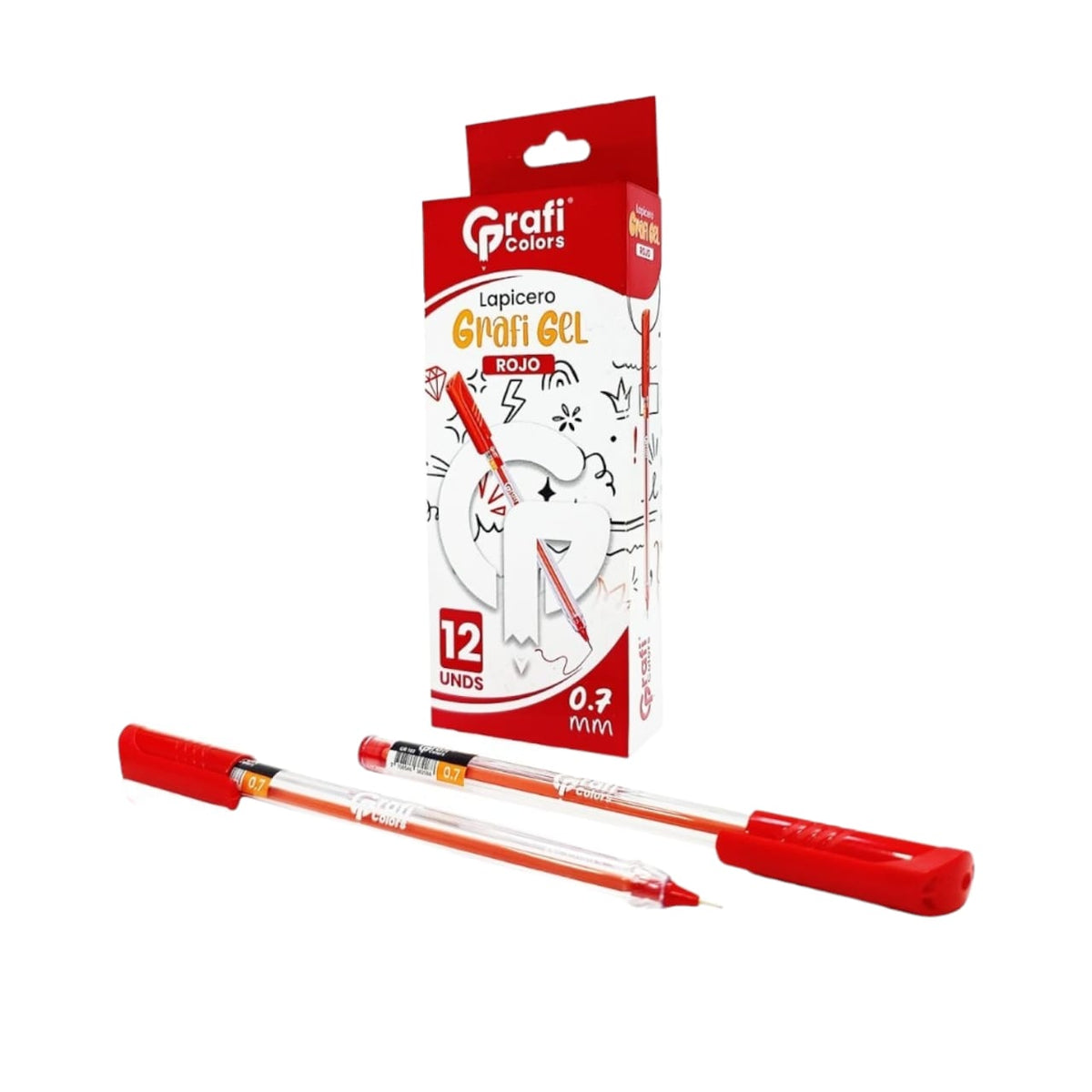 Lapicero Grafi Colors Gel Mina Naranja Tinta Rojo 0.7mm X12 Pcs GR-103