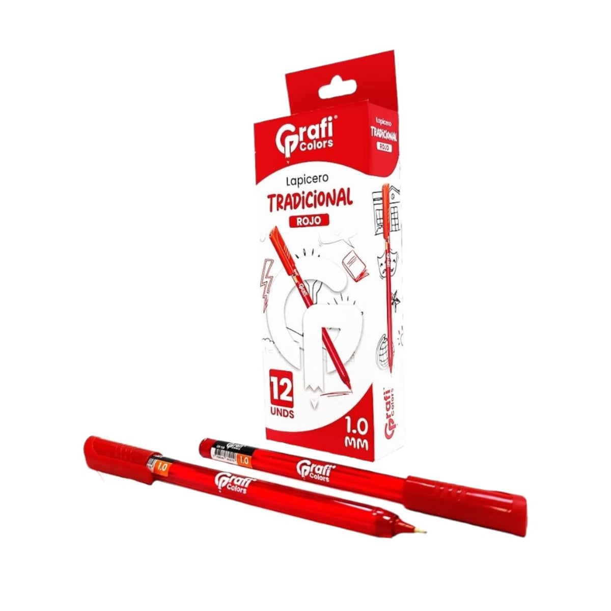 Lapicero Grafi Colors Tradicional Tinta Roja 1mm X12 Pcs GR-108