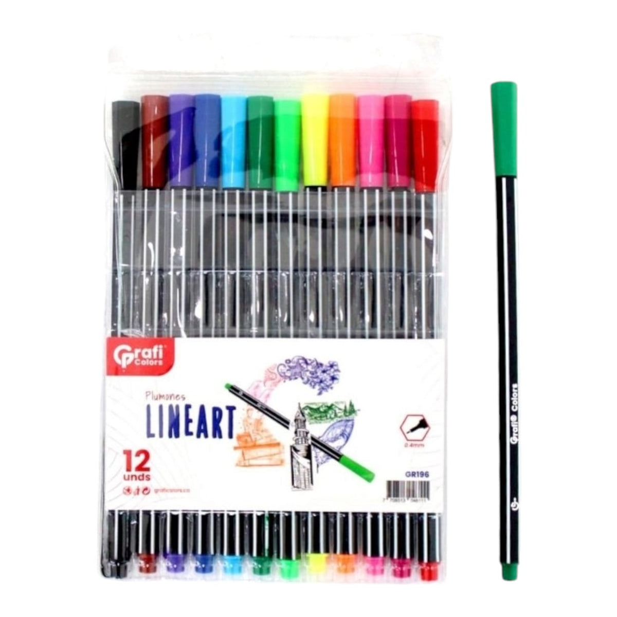 Plumones Lineart Grafi Colors X12 Pcs GR-196