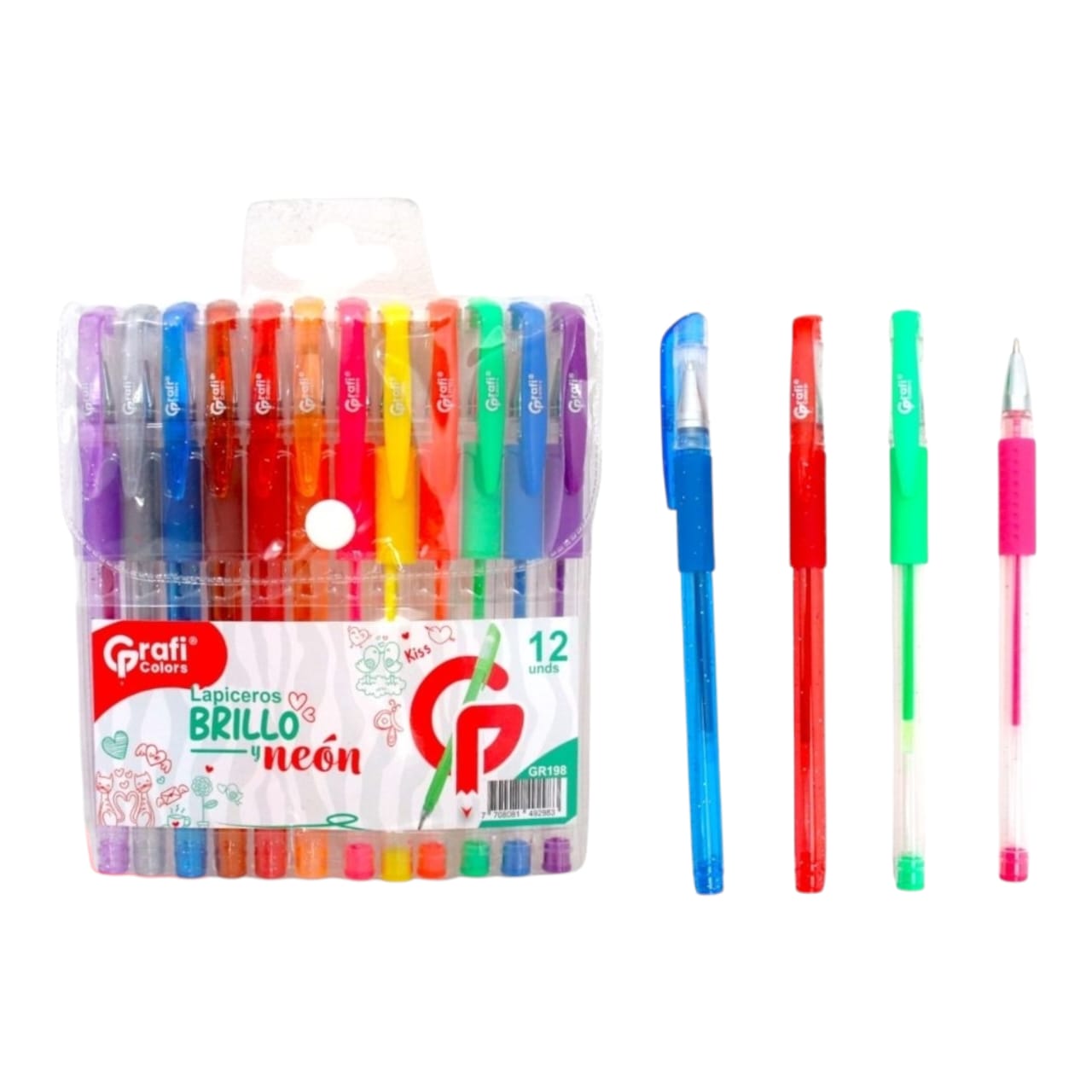 Lapiceros Escarchados Neon Y Pasteles Gafi Colors X12 Pcs GR-198