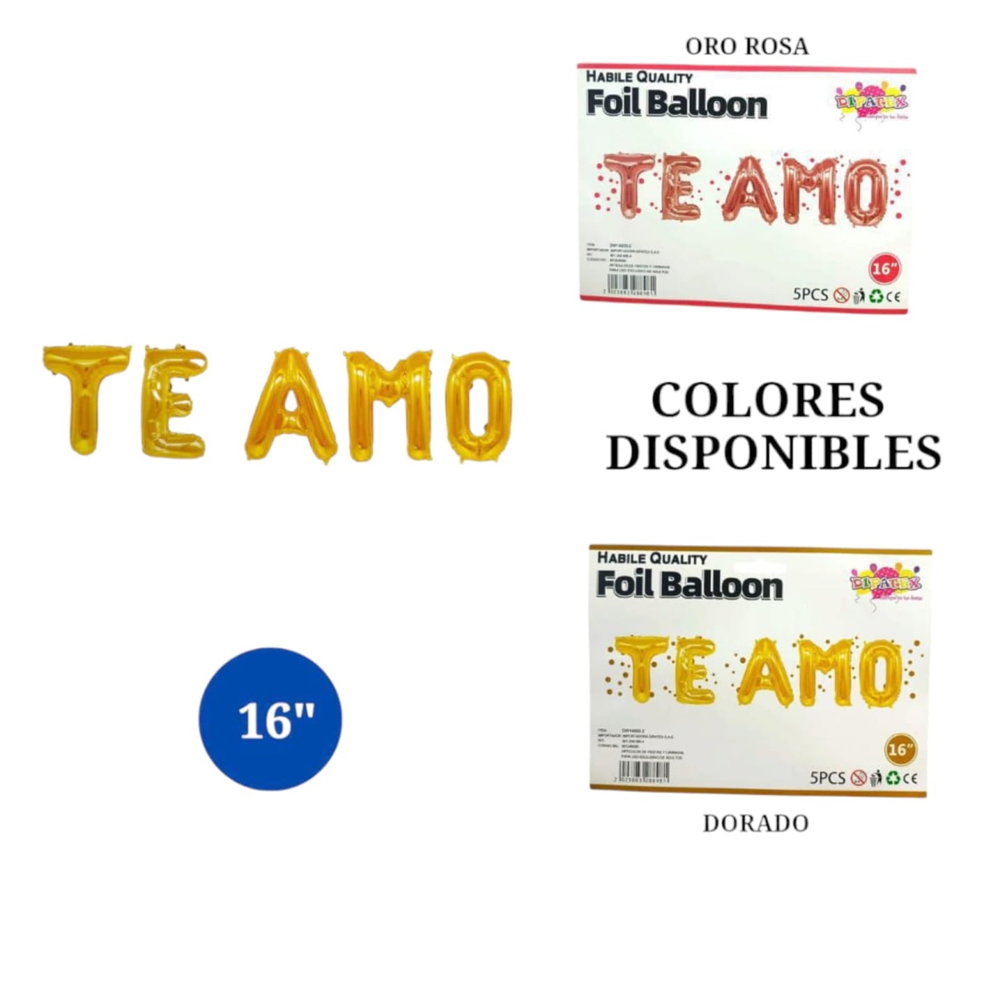 Letrero Metalizado Te Amo 16 Pulgadas
