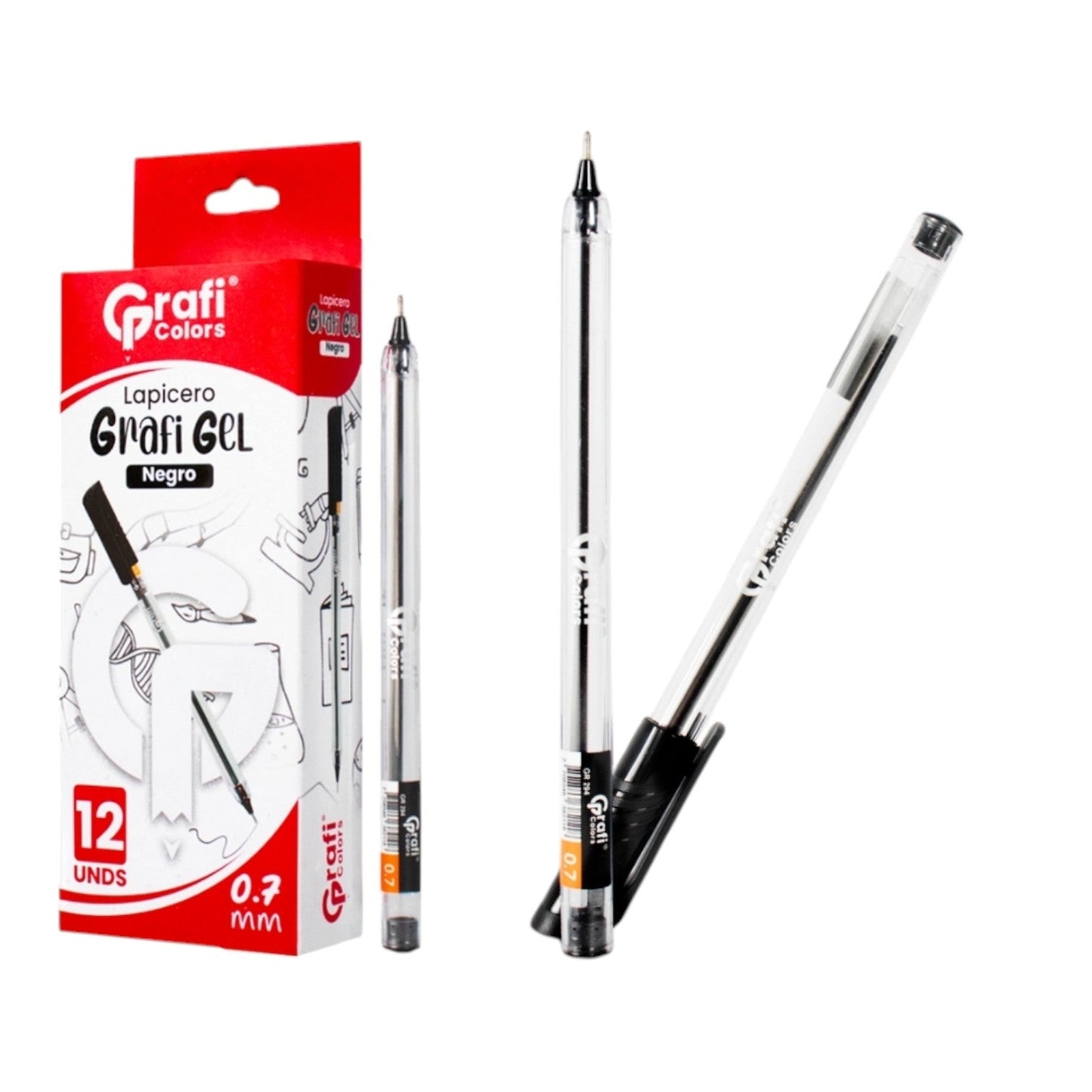 Lapicero Grafi Colors Gel Tinta Negra 0.7 mm Mina Negra Gr-294 X12 Unds