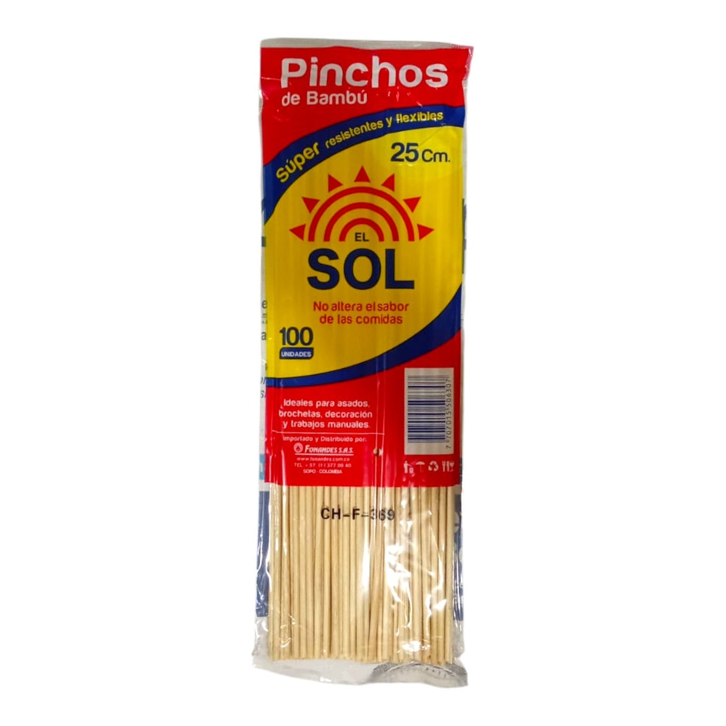 Pincho Bambú X100 Pcs El Sol 25 Cm X5 Paquetes