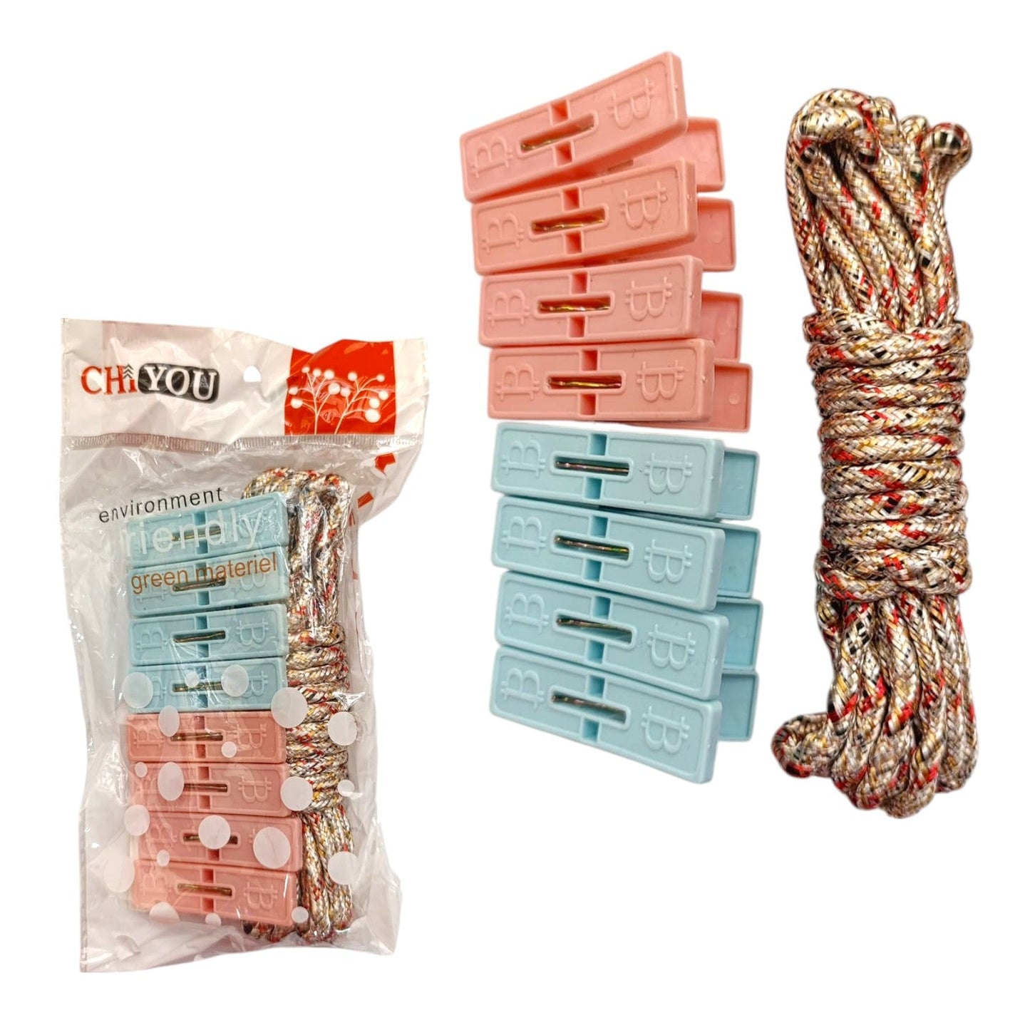 Set Pinzas Para Ropa 8 Unds + Cuerda (DSM2307-204) X3 Set