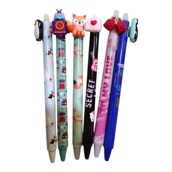 Lapicero Tinta Negra Figuras Surtidas Con Borrador SE-7661 X3 Unds