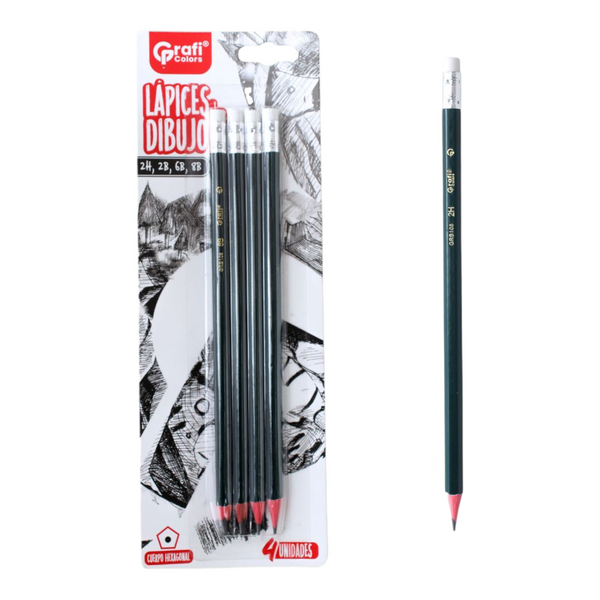 Blister Lapices Dibujo 2H 2B 6B 8B Grafi Colors GRB-108