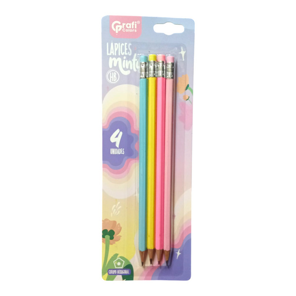 Blister 4 Lapiz Hb Colores Pastel Grafi Colors GRB-106