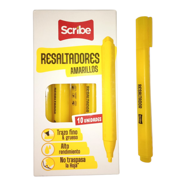 Resaltador Scribe Amarillo X10 Unds