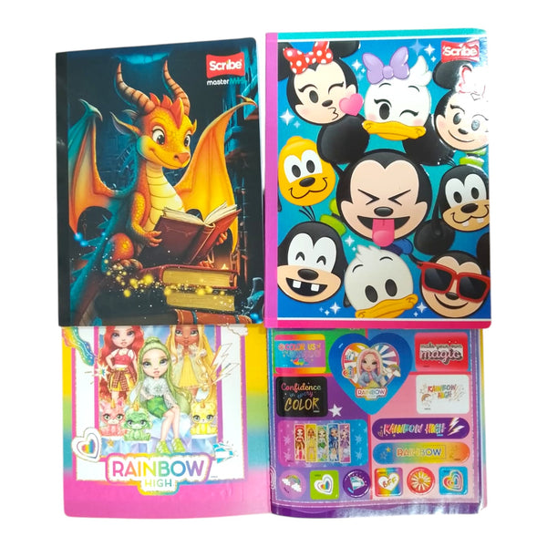 Cuaderno Cosido Personajes Cuadriculado Pasta Semi Dura 50 Hojas