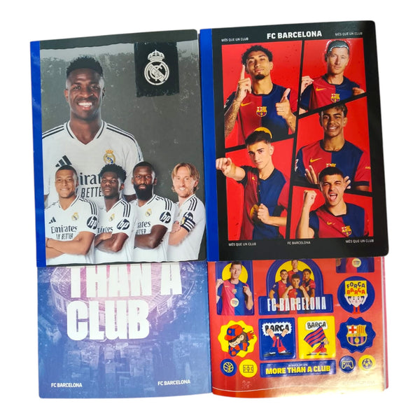 Cuaderno Cosido Cuadriculado Barcelona / Real Madrid Con Sticker Scribe 50 Hojas
