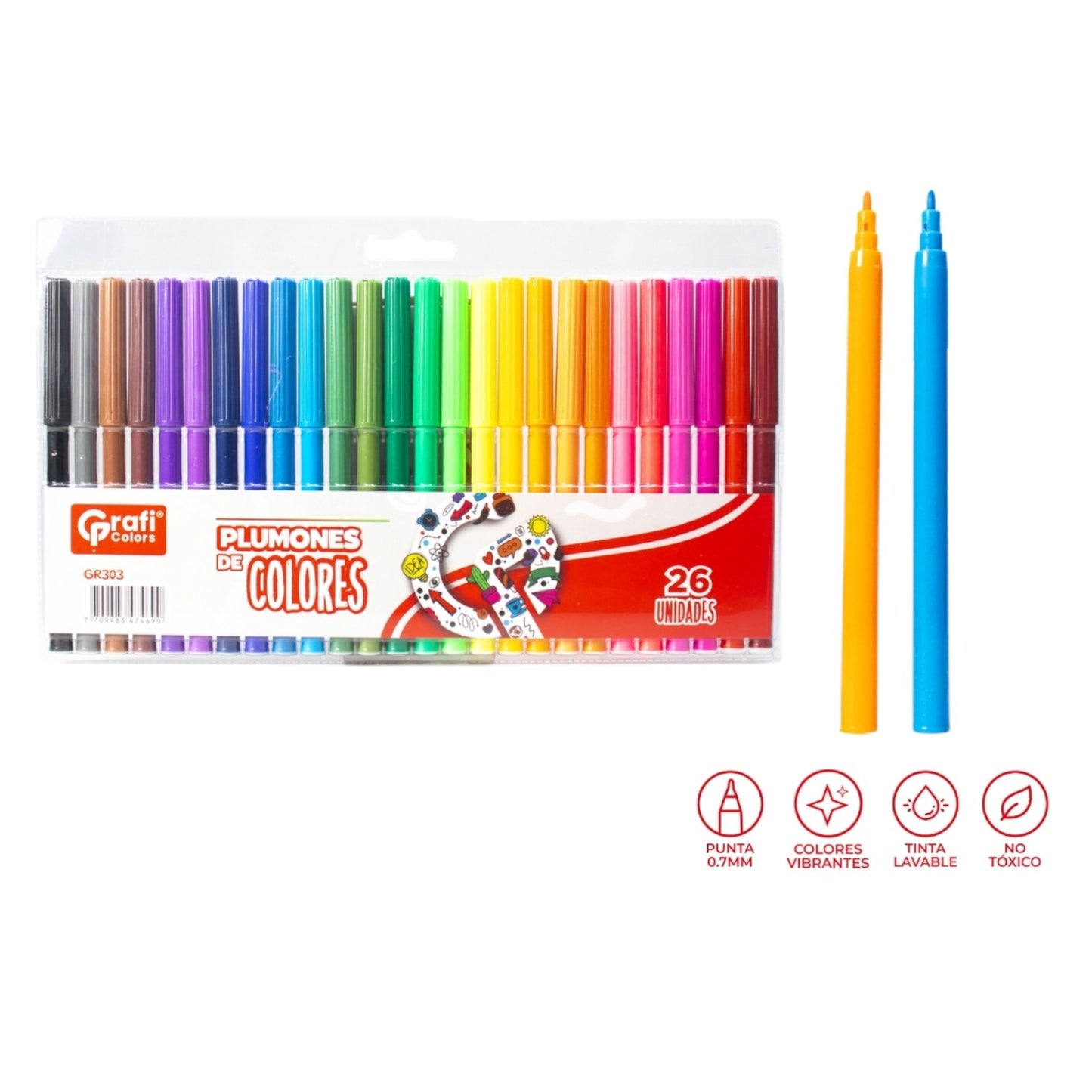 Plumones De Colores X26 Pcs Gr-303 X3 Paquetes