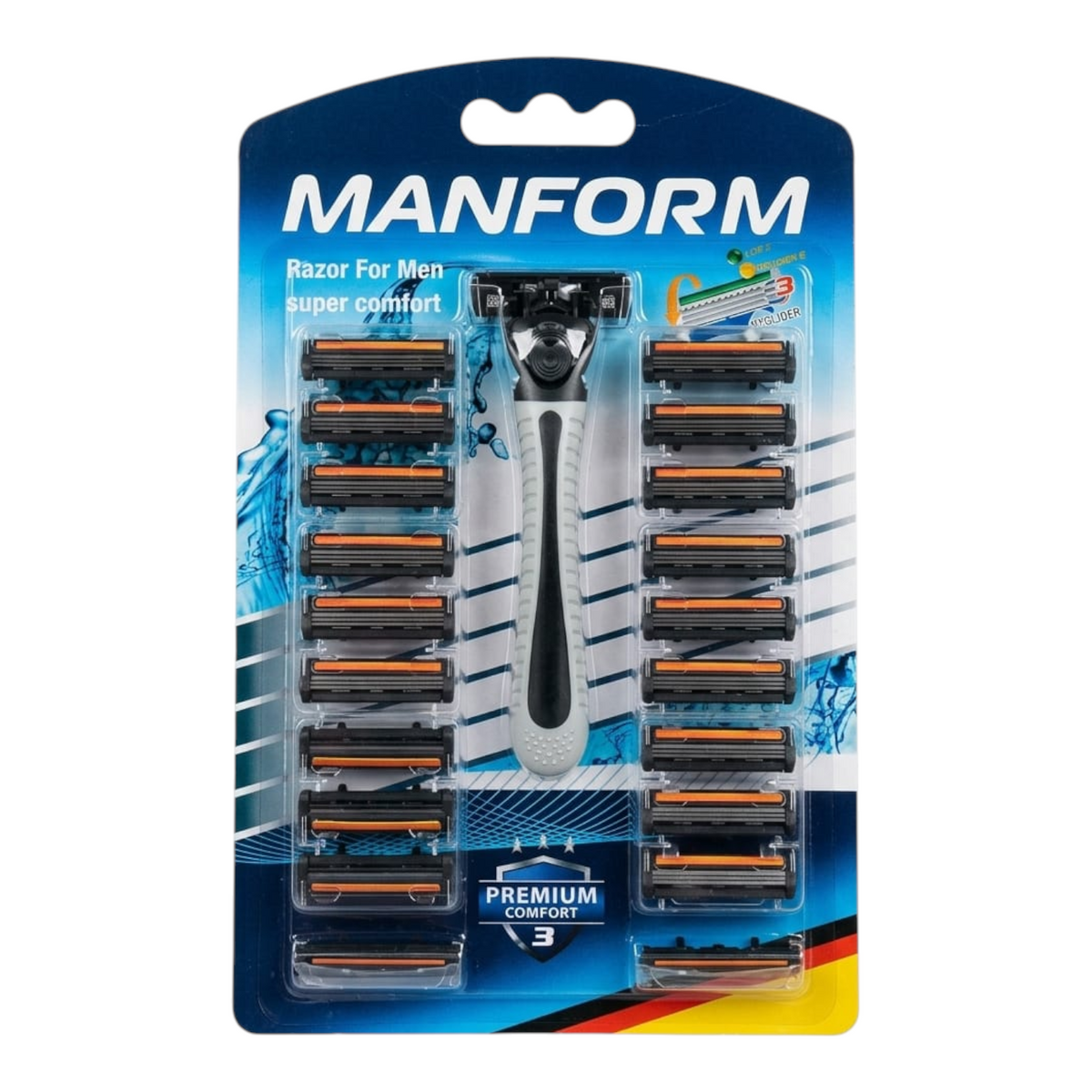 Máquina de Afeitar Recargable Manform Premium Comfort – Mango Ergonómico + 21 Repuestos Triple Hoja