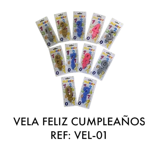 Vela Numero Feliz Cumpleaños #0 x10 colores surtidos