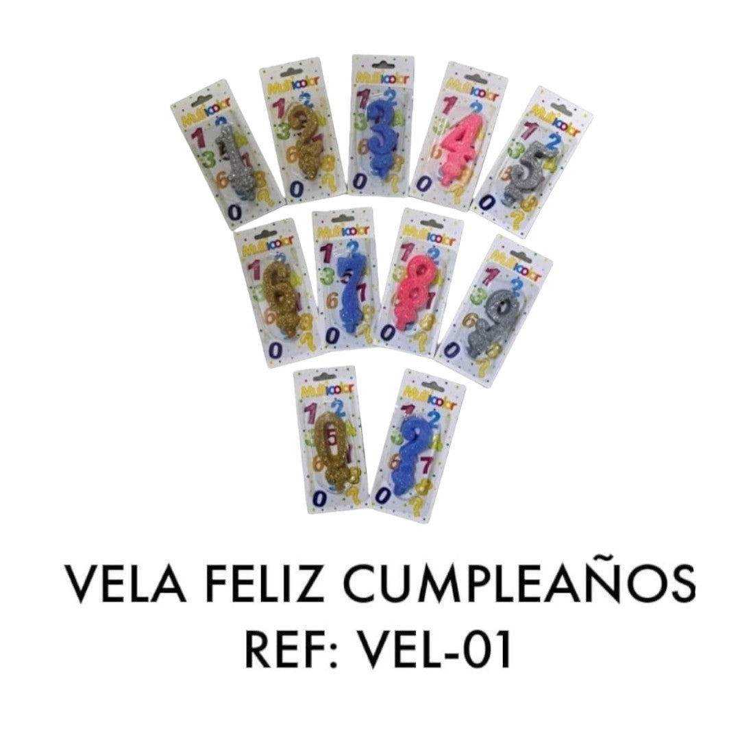 Vela Numero Feliz Cumpleaños #9 x10 colores surtidos