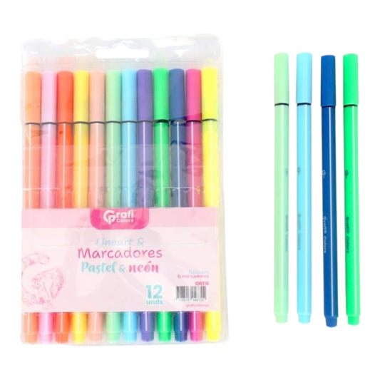 Marcadores Lineart Grafi Colors Pastel Y Neon  X12 Pcs GR-116 X3 Paquetes