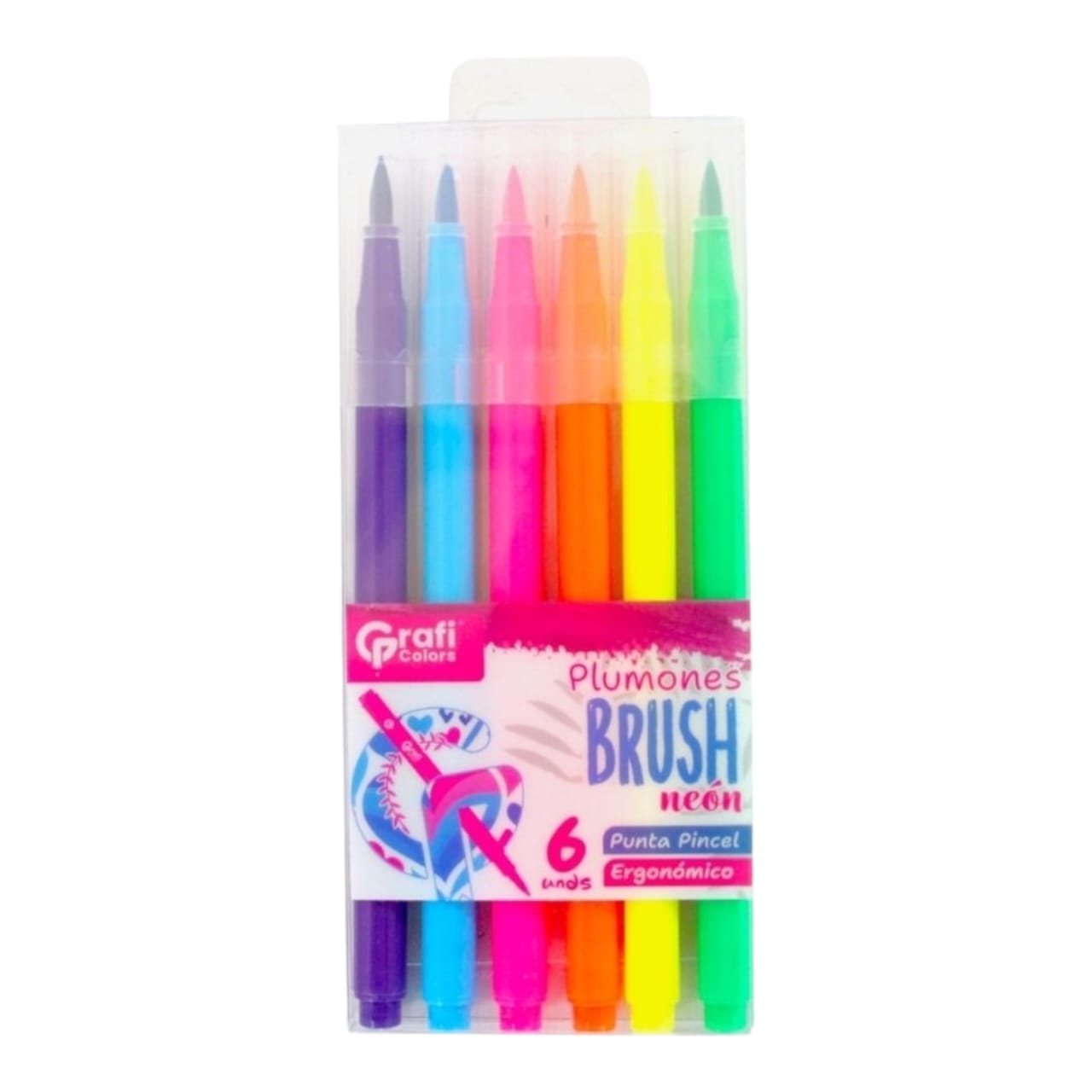 Plumones Brush Neon Grafi Colors Punta Pincel X6 Pcs GR-117 X3 Paquetes