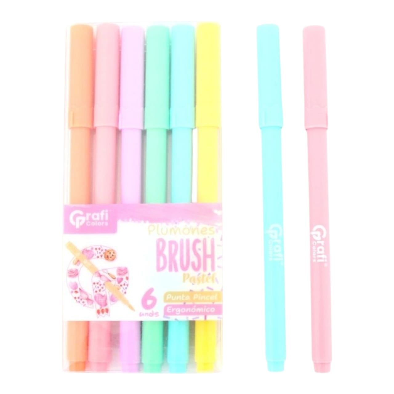 Plumones Brush Pasteles Grafi Colors Punta Pincel X6 Pcs GR-118 X3 Paquetes