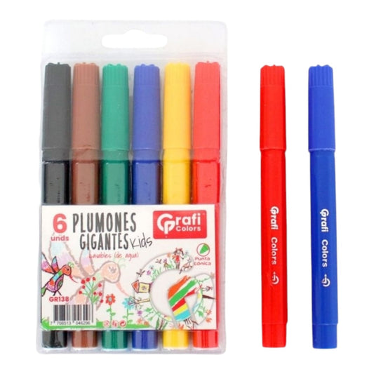 Plumones Gigantes Lavables Kids Grafi Colors X6 Pcs GR-138 X3 Unds