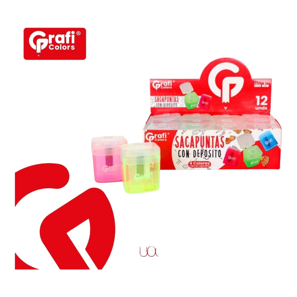 Sacapuntas Deposito Cuadrado Grafi Color GR-187 X12 Unds