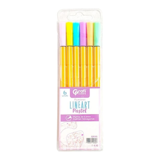 Plumones Lineart Pastel Grafi Colors X6 Pcs GR-195 X3 Paquetes