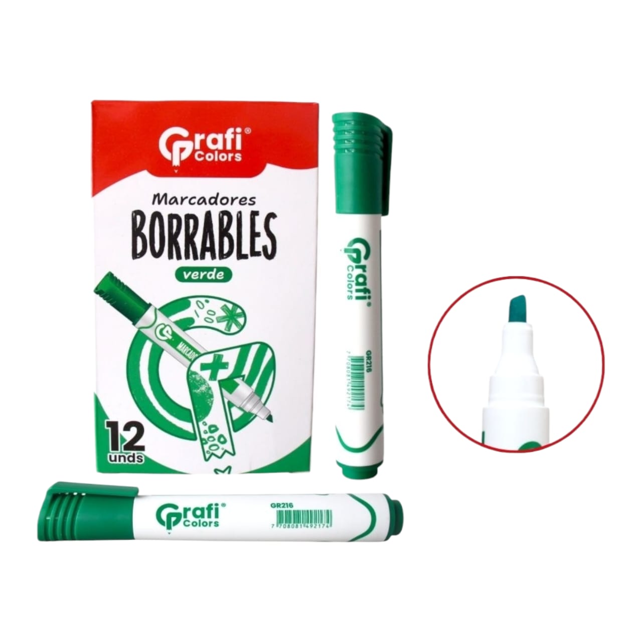 Marcador Borrable Verde Grafi Colors GR-216 X12 Unds
