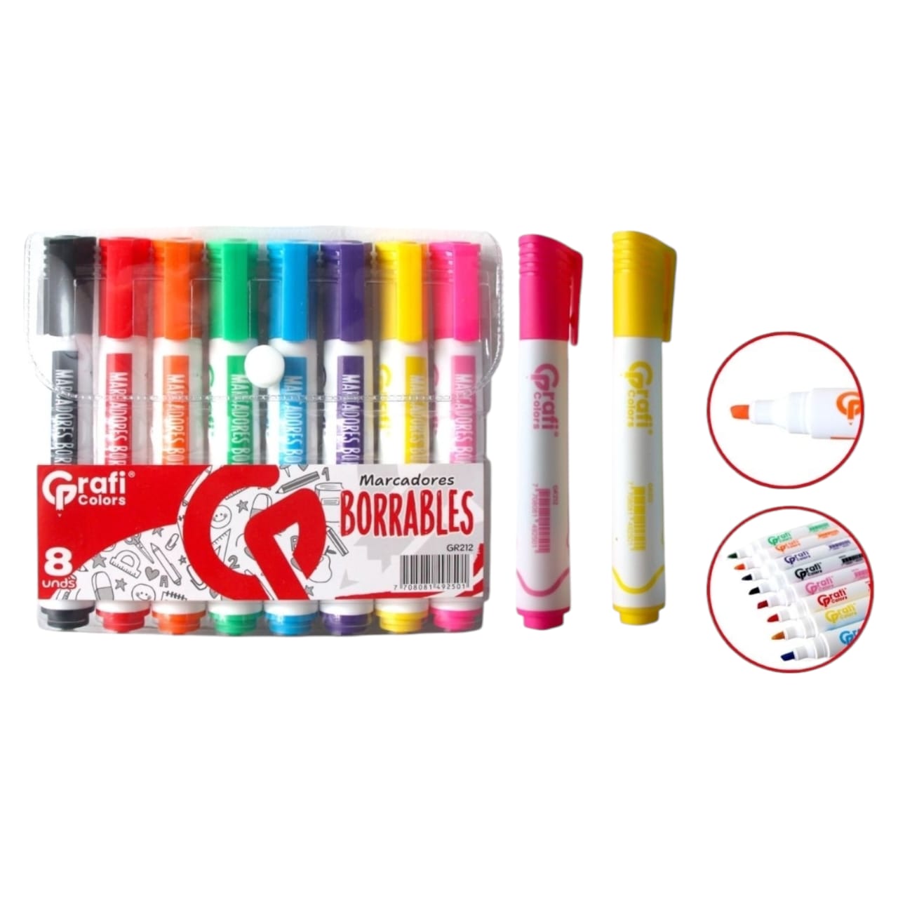 Pack de 6 Marcadores Borrables Doble Punta Plumones fluorescentes Pack de 6 Marcadores Borrables Doble Punta Plumones fluorescentes