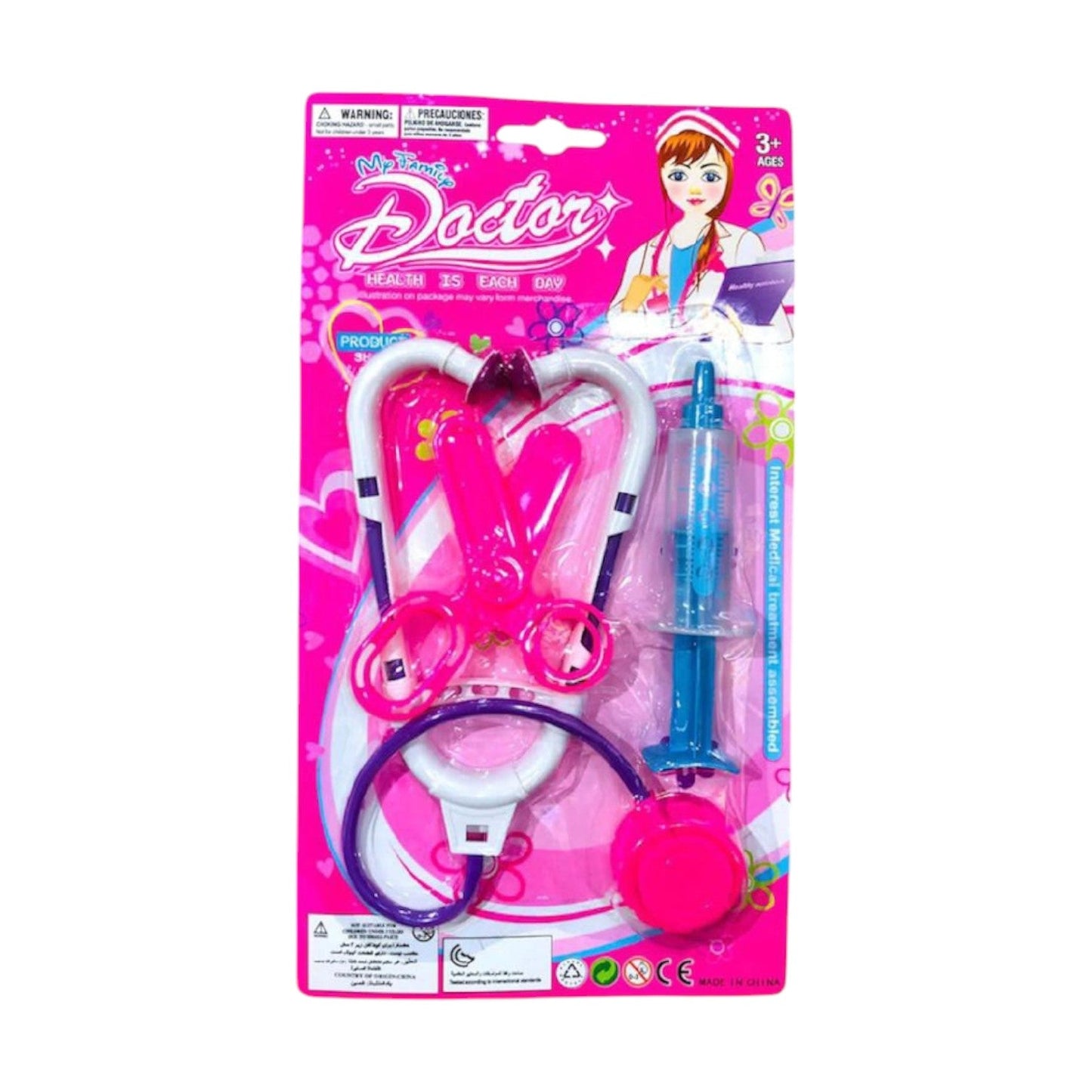 Set De Doctor Con Estetoscopio Tijera Jeringa REF 406 X3 Unds