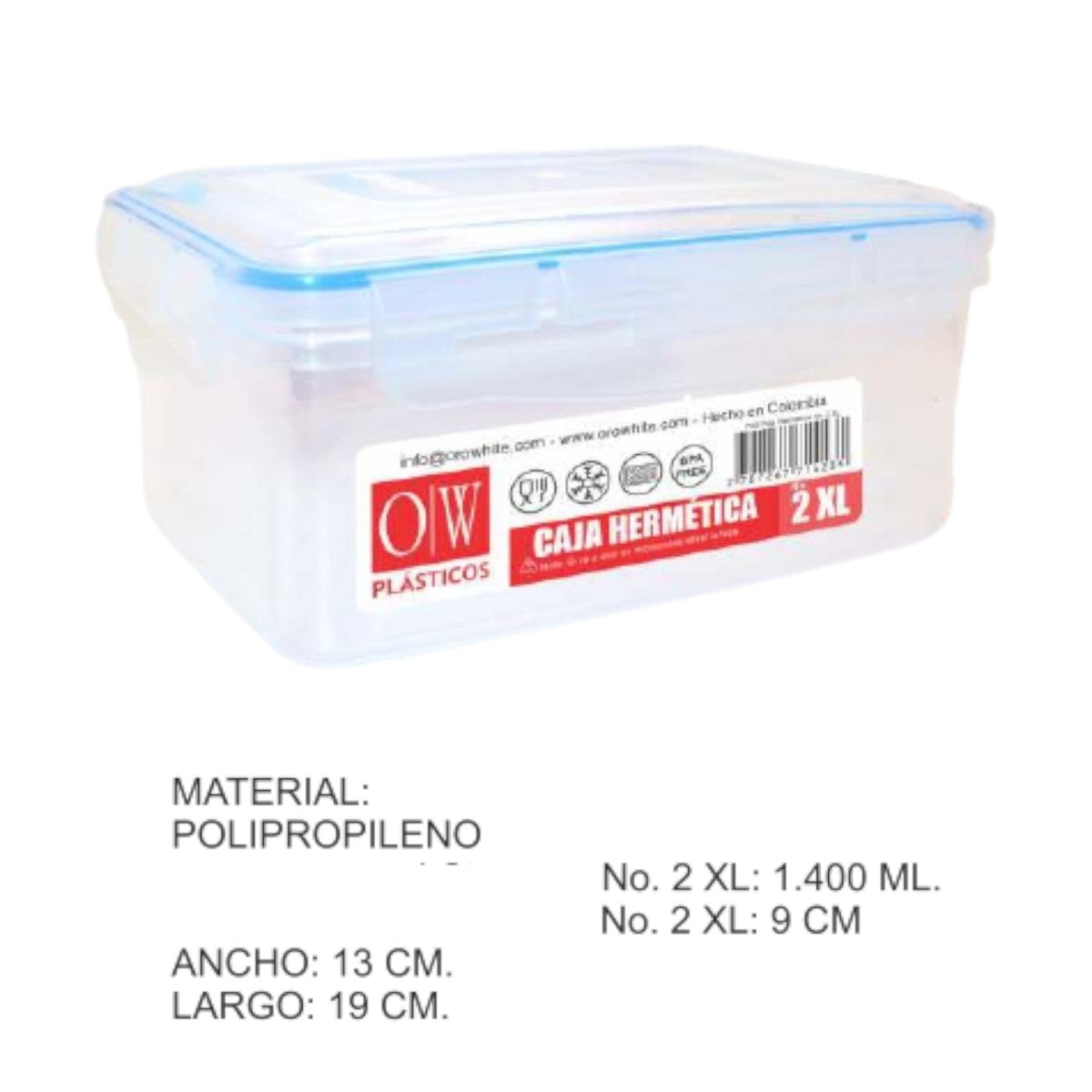 Coca Hermetica Rectangular 1400 Ml #2XL 13*19*9 Cm P50