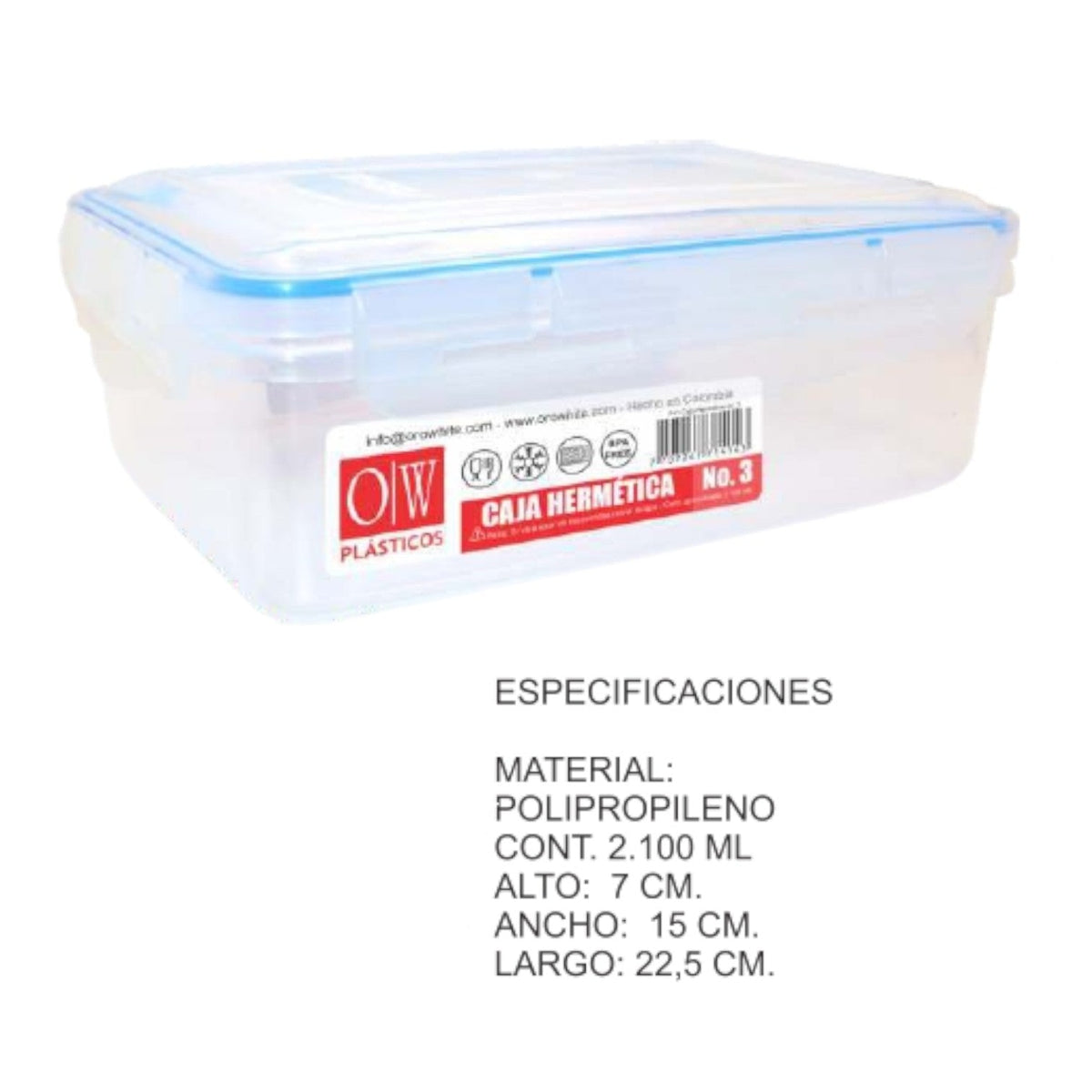 Coca Hermetica Rectangular 2100 #3 Ml 7*15*22,5 Cm P41