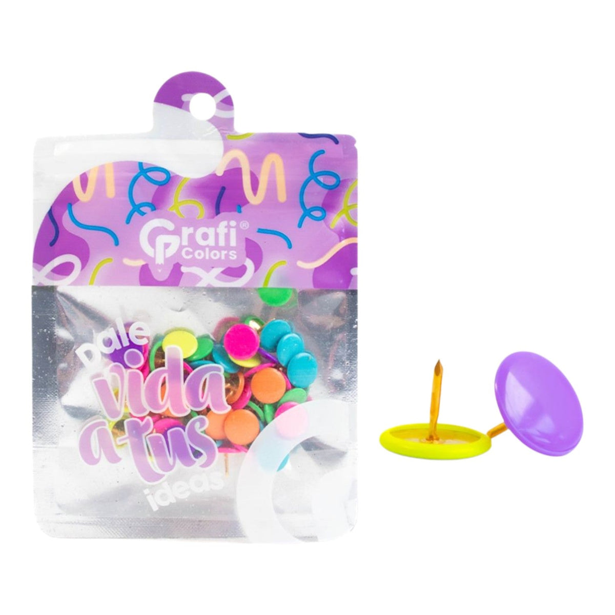 Chinche Metalico Grafi Colors Vibras En Bolsa X60 Pcs SC-0218 X3 Paquetes