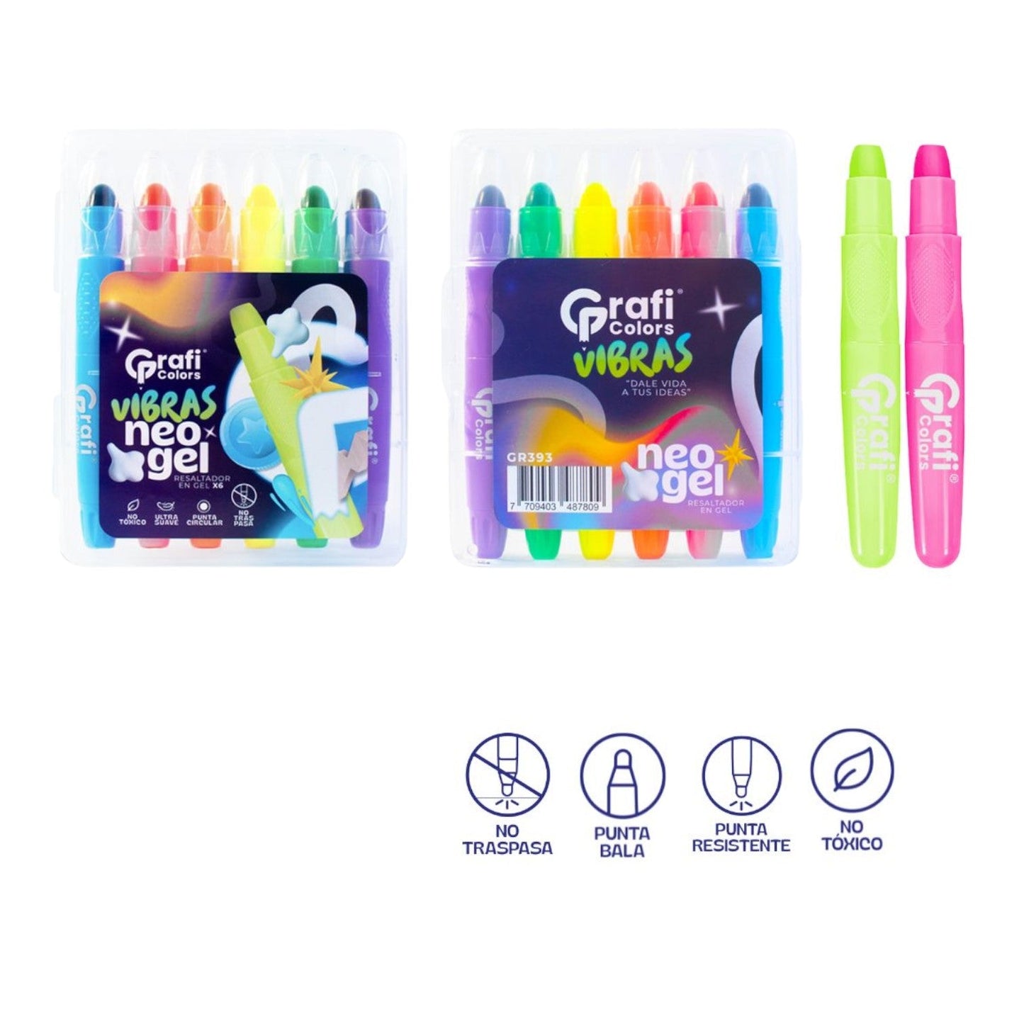 Resaltador Neon Gel Vibras Grafi Colors X6 Pcs GR-393