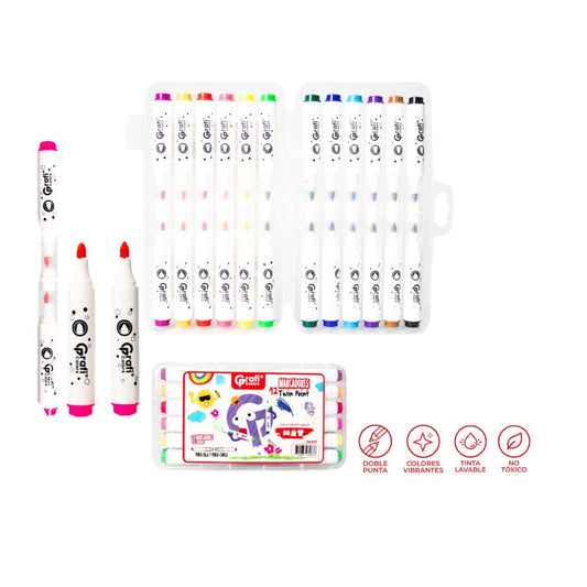 Marcadores Grafi Colors De Acuarela Doble Punta X12 Pcs GR-347