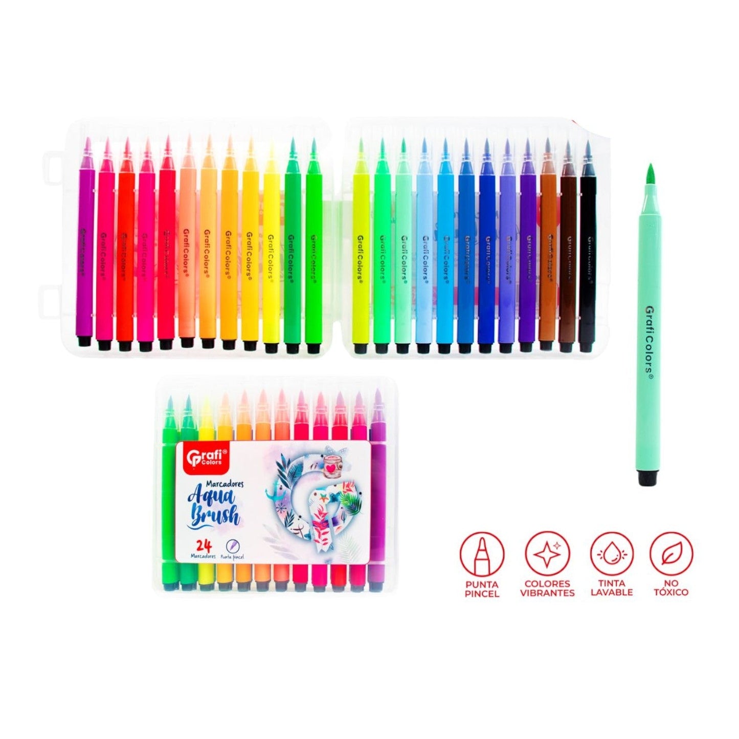 Marcadores Aqua Brush Grafi Colors Punta Pincel X24 Pcs GR-390
