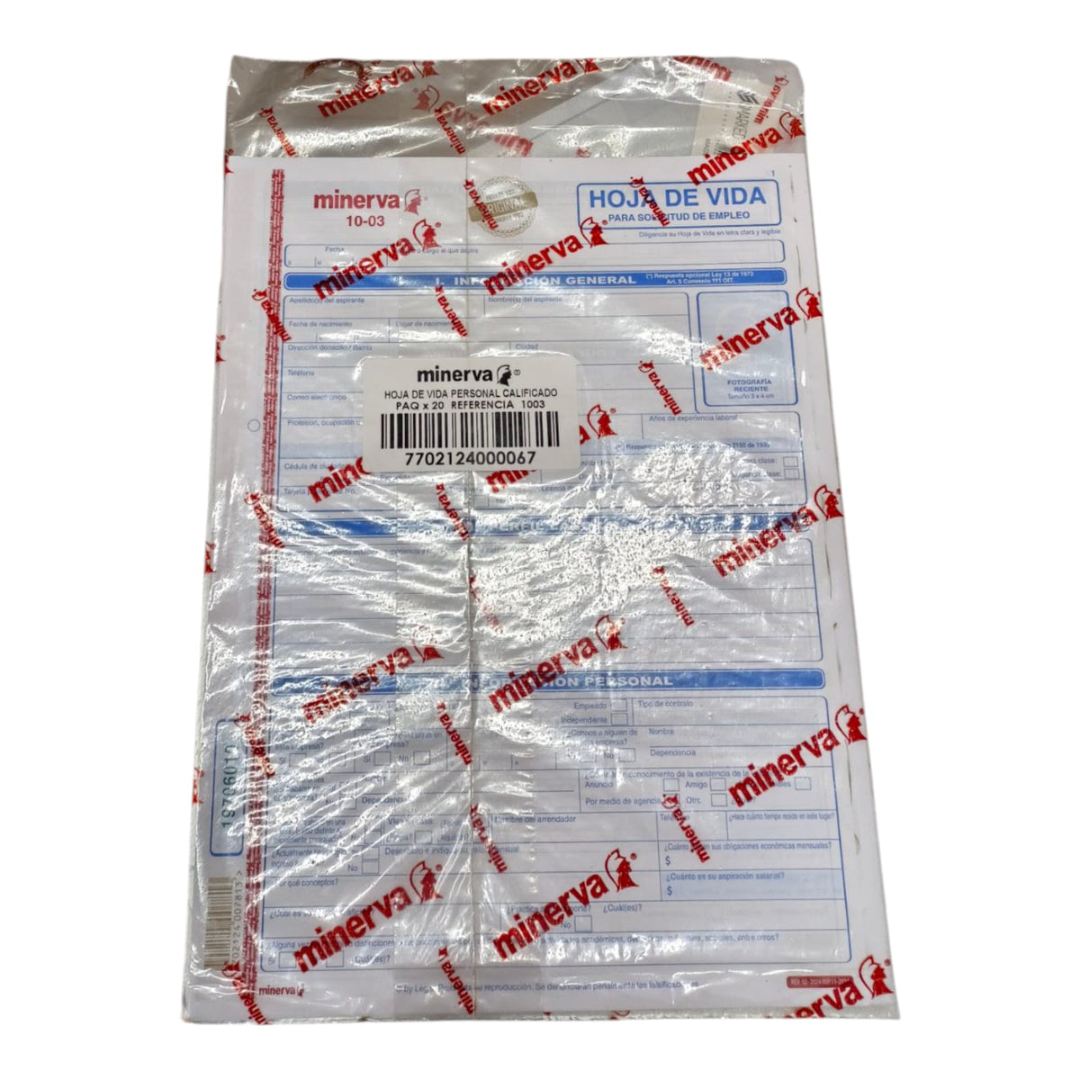 Hoja De Vida Azul Minerva X20 Unds