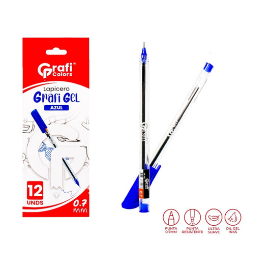 Lapicero Grafi Colors Gel Color Azul 0.7 mm Gr-293 X12 Unds