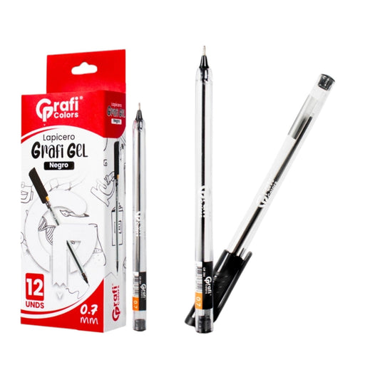 Lapicero Grafi Colors Gel Tinta Negra 0.7 mm Mina Negra Gr-294 X12 Unds