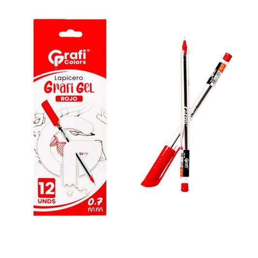 Lapicero Grafi Colors Gel Tinta Roja 0.7 mm Mina Negra Gr-295 X12 Unds