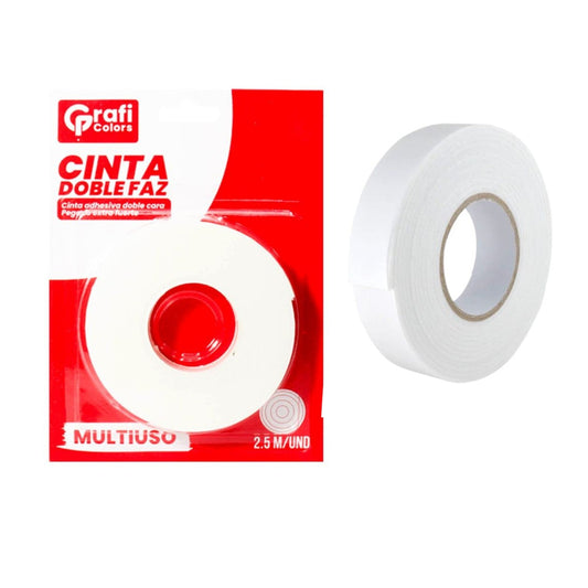 Cinta Doble Faz Grafi Color 2,5 Mts 2Cm De Ancho GR-185