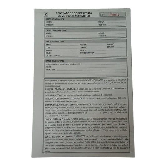 Contrato De Compraventa De Vehiculo X20 Unds