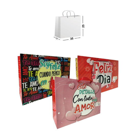 Bolsa Brillante Horizontal Amor 25*35*12 Cm FM12327 X6 Unds