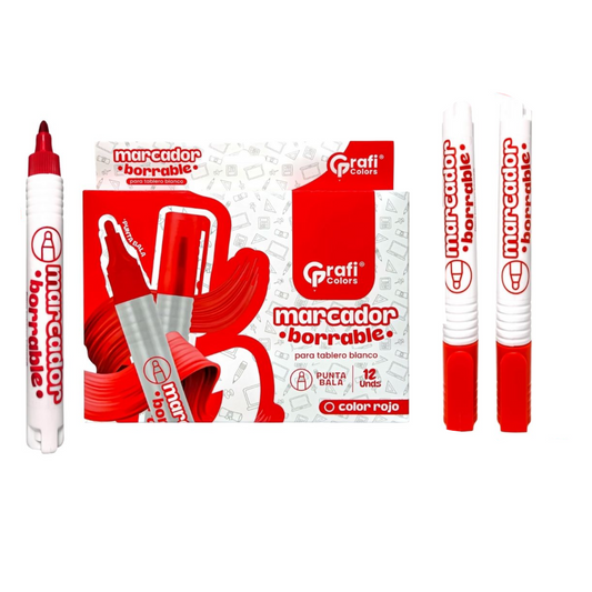 Marcador Borrable Rojo Graficolors Punta Bala GR-357 X12 Unds