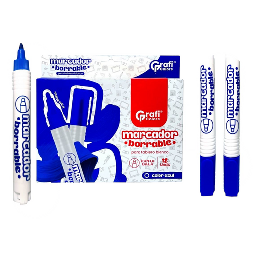 Marcador Borrable Azul Graficolors Punta Bala GR-358 X12 Unds