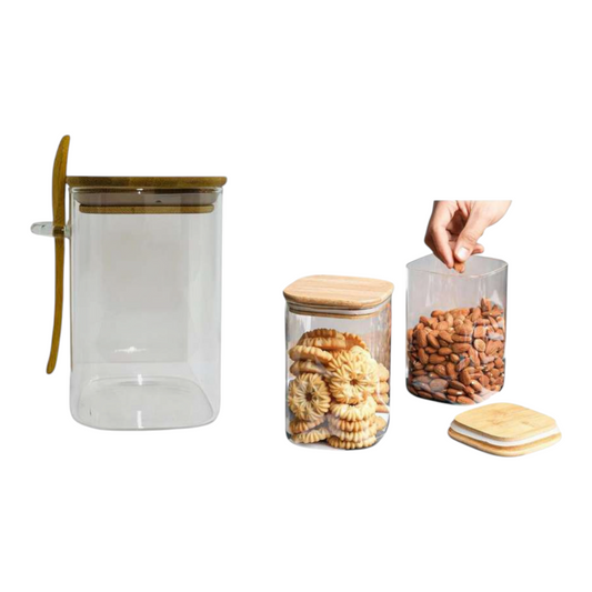 Recipiente De Vidrio Con Tapa Y Cuchara De Madera 320 Ml DK-3167
