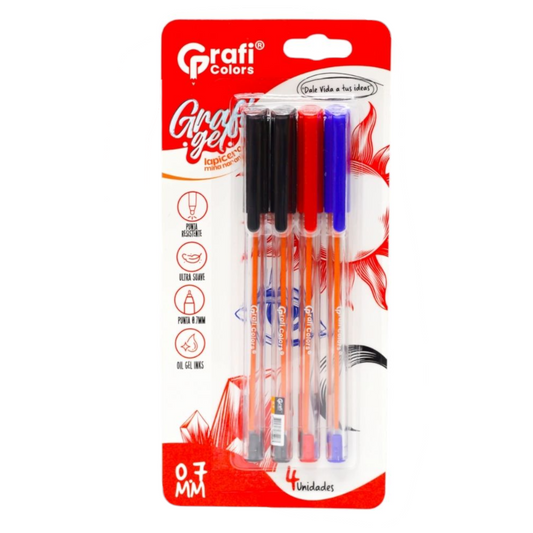 Blister Lapiceros Gel Grafi Colors Mina Naranja 0.7 mm GRB-112