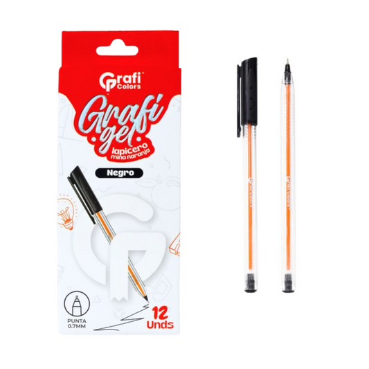 Lapicero Gel Negro Grafi Colors Mina Naranja 0.7 mm GR-401 X12 Unds