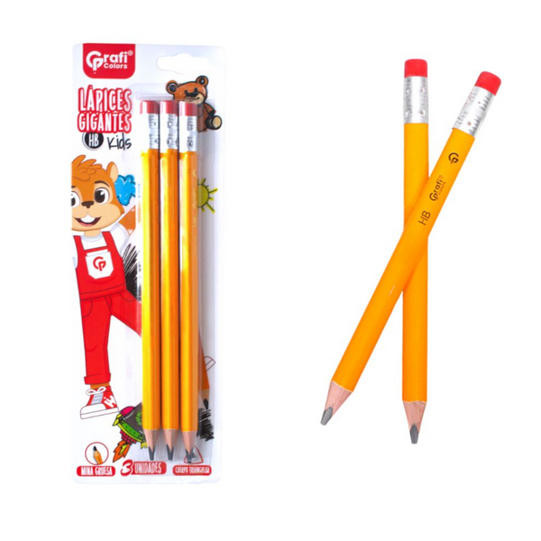 Blister Lapiz Gigante Kids Grafi Colors HB X3 Pcs GRB-105