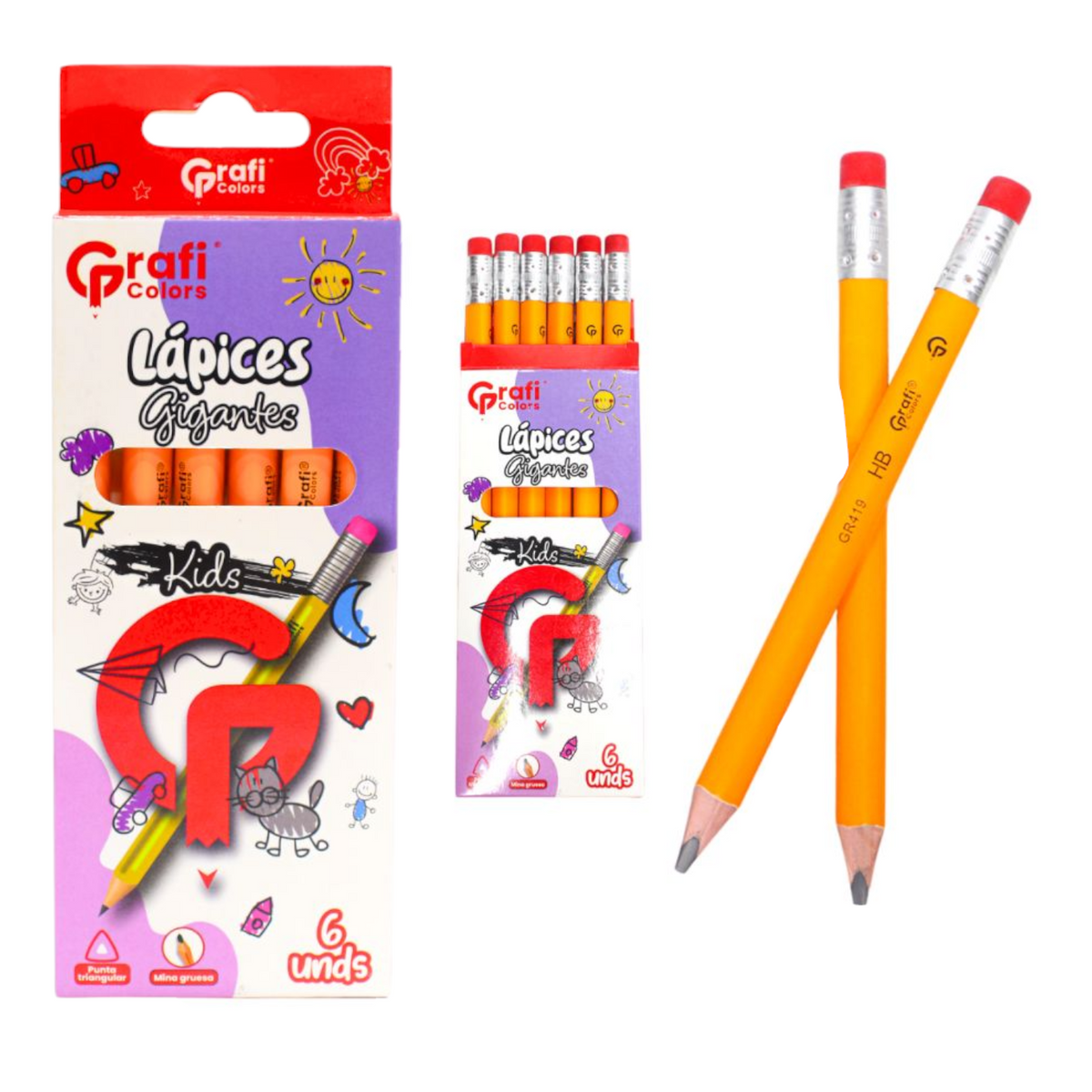 Lapiz Gigantes Kids Grafi Colors X6 Unds GR-419